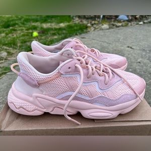 Adidas Ozweegos, only wore once. Pretty pink! Women’s size 8.